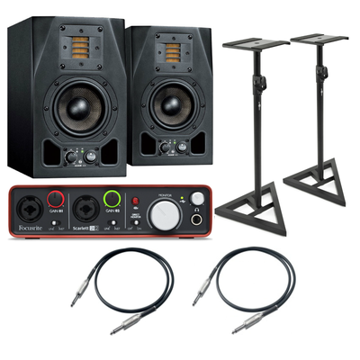 Adam Audio 2x A3X + Focusrite Scarlett 2i2 2Gen + 2x Statywy + 2x Przewody 3m