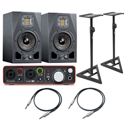 2x A5X + Focusrite Scarlett 2i2 2Gen + 2x Statywy + 2x Przewody 3m - 2x A5X + Focusrite Scarlett 2i2 2Gen + 2x Statywy + 2x Przewody 3m